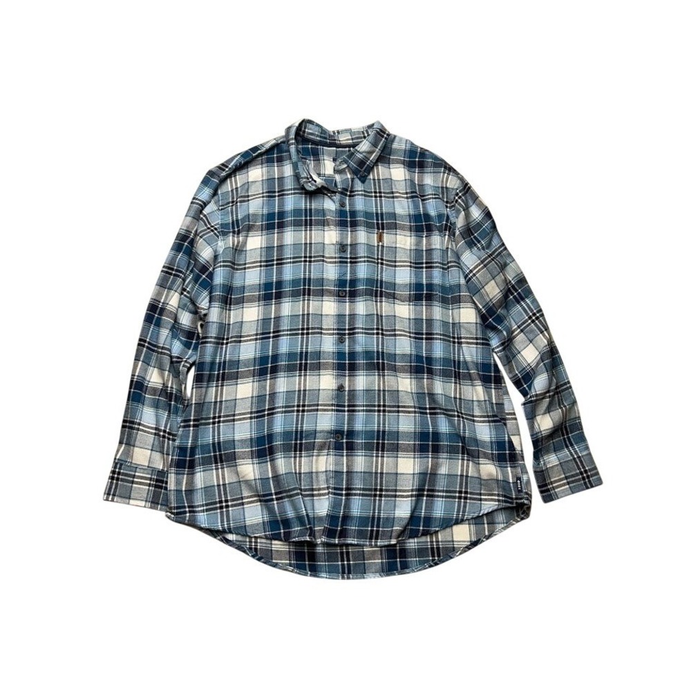 IZOD Mens XXL Blue White Plaid Flannel Long Sleeve Button Down Shirt Pocket